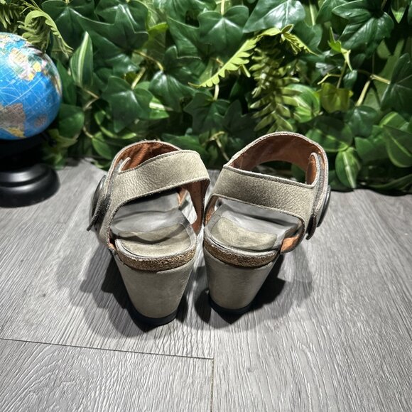 Taos Carousel 2 Grey Leather Wedge Open Toe Slingback Sandal Women’s 38 US 7-7.5 - Picture 5 of 8